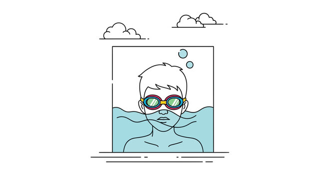 boy swimming in laptop, kid in goggles