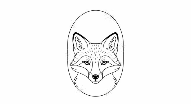 black and white fox head in oval frame