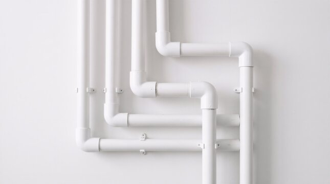 Clean white industrial piping system abstract background layout with industrial plumbing abstract infrastructure construction engineering background geometry