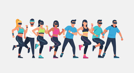 Obraz premium Diverse group of people engaging in a virtual reality fitness class, enjoying an immersive and interactive workout experience together.