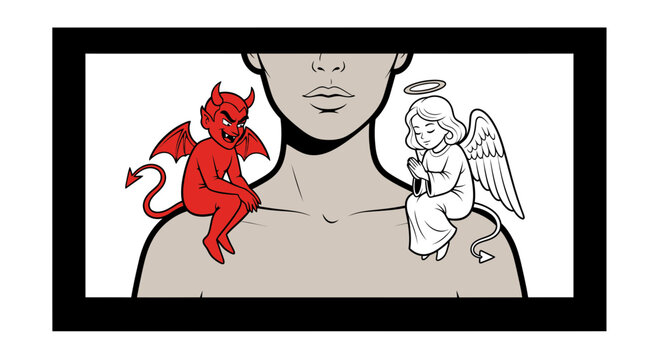 Angel and Devil on Shoulders, Decision Making Concept