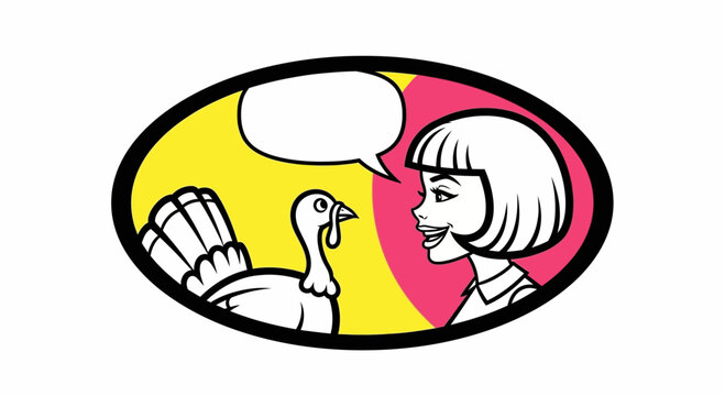 cartoon girl talking to turkey