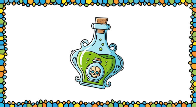 cartoon green potion bottle with skull