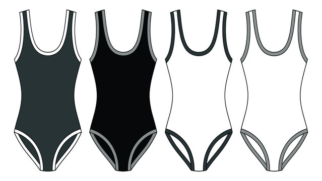 Swimsuits presented as a clothing design template are displayed in a clean and minimal layout.
