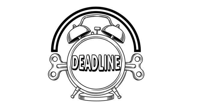 Alarm Clock Illustration with Deadline Text - Vintage Style