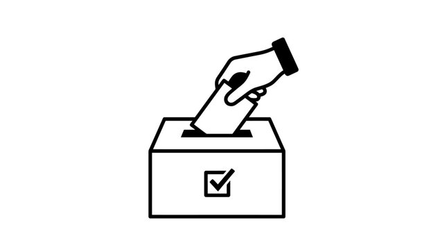 Hand dropping paper ballot into voting box with check mark