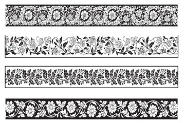 Detailed floral border set with intricate vintage patterns for luxury stationery and framing © mkpn