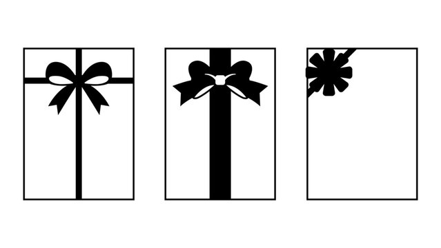 Gift Box Outline Icon Set with Present Package Symbols Minimal Line Art Wrapping Templates and Ribbon Outline Graphics