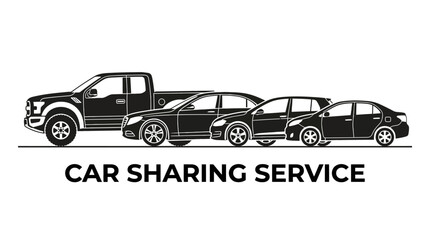 Fototapeta premium Line art of cars and truck for car sharing service illustration