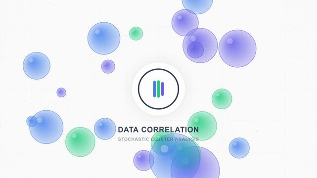 Animated data correlation bubbles floating on white background