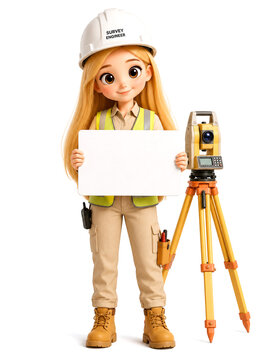 A survey engineer holding a blank white placard