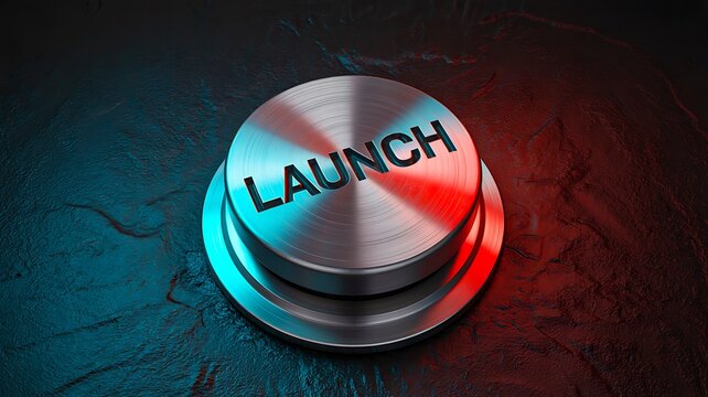 Metal launch button representing startup activation and business success