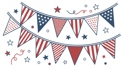 Obraz premium Patriotic bunting and garland collection red white and blue vector illustration