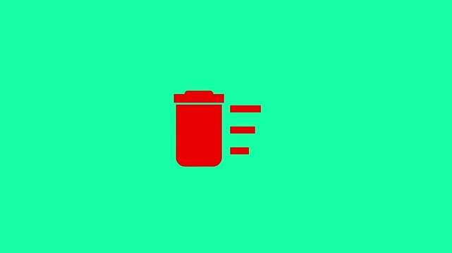 Red trash can animation with deleting motion effect on green screen background, recycle bin delete remove