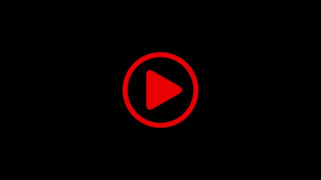 Abstract red play button pulsing on black background, for digital media, interface