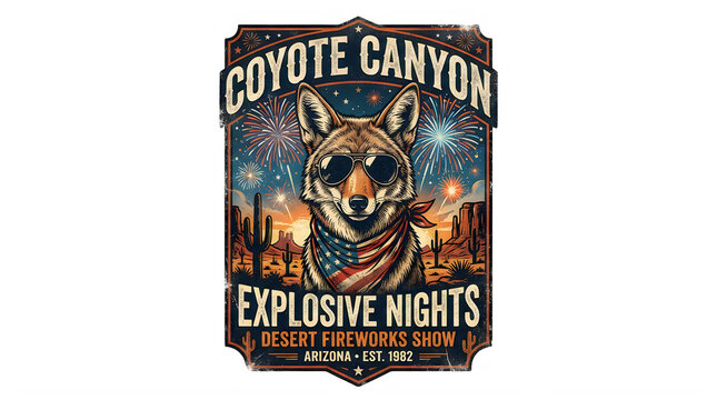 Coyote canyon explosive nights desert fireworks show celebration illustration isolated on transparent background