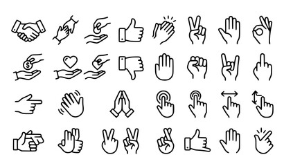 Fototapeta premium Hand Gestures Line Icon Set Editable Stroke Vector.