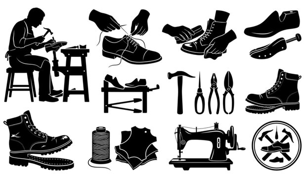 Shoe Repair Business Silhouette Vector Set