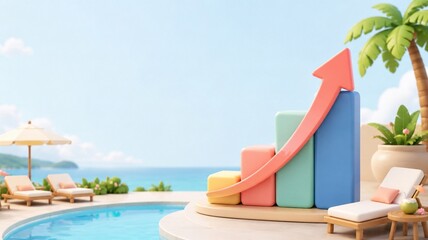 Fototapeta premium Cute 3D Growth Graph By Resort Poolside Lounge