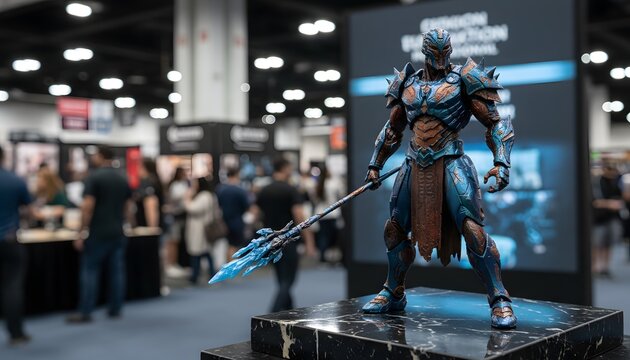 Detailed fantasy warrior action figure collectible on display at the Comic-Con International San Diego exhibition for pop culture hobby concept