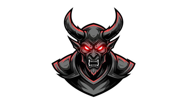 Fiery demon head illustration horned creature mascot on isolated white