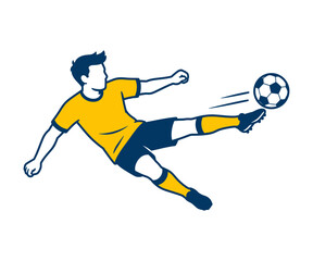 Obraz premium Soccer Player Volley Kick Action Vector Illustration