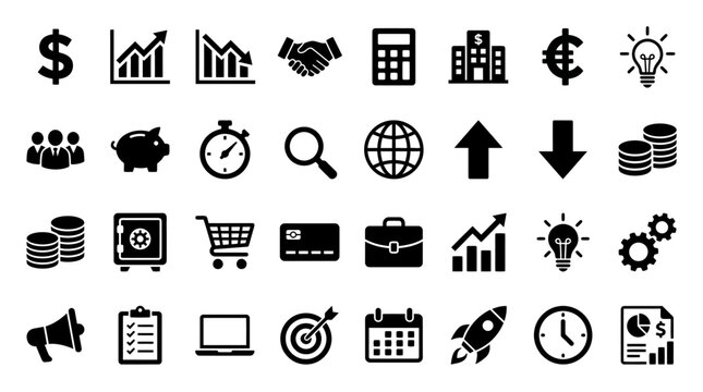 Business icons on white background.