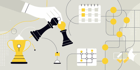 Chess Piece Being Moved By A Hand Flat Vector Illustration © Arabinda