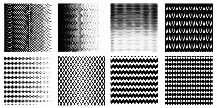 Geometric wave patterns black and white vector illustration collection