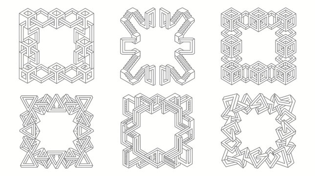 Paradoxical geometric frames with impossible stairs and shapes