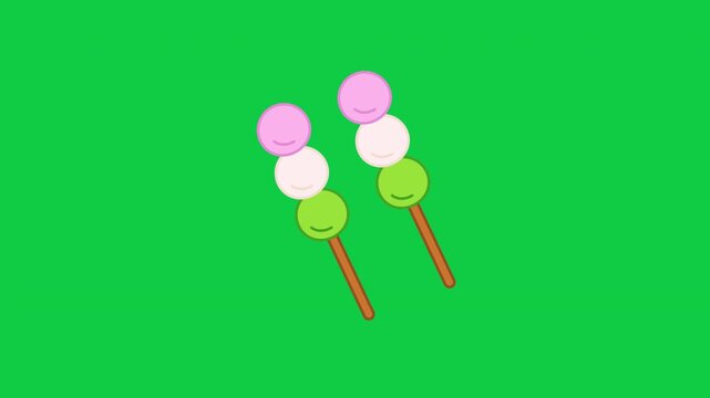 Japanese Dango Sweet Dumplings Flat 2D Cartoon Vector Animation Loop Green Screen