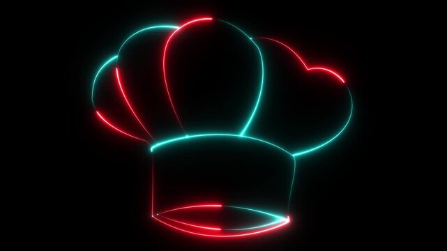 neon Chef hat icon animation on black background. Cooks hat. chef hat icon.