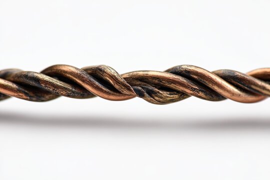 Close-up of a Twisted Bronze Wire Isolated on White