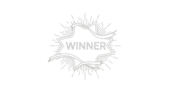 Winner starburst badge with ribbons, outlined design, graphic element