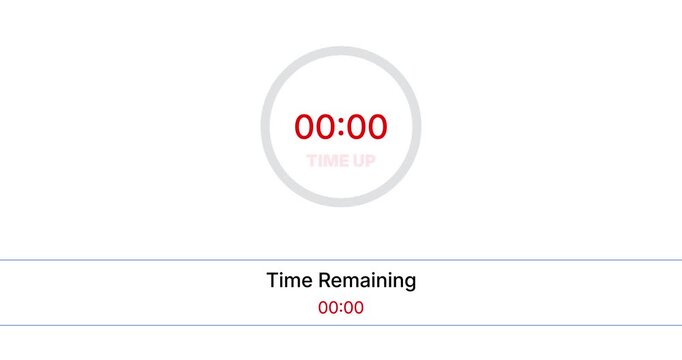 Minimalist digital circular countdown timer and modern blue progress bar UI element showing ten seconds time remaining on a solid white background
