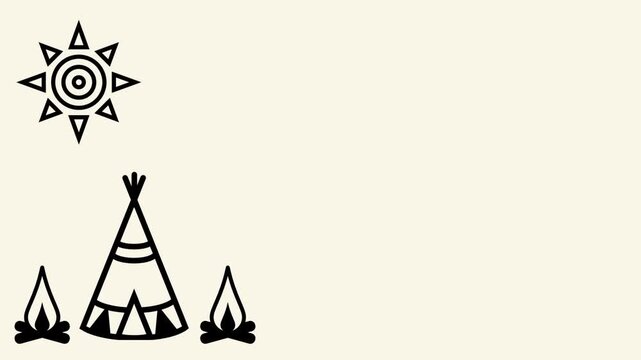 A decorative sun symbol appears above three teepee tents arranged on a plain beige native tribal game background