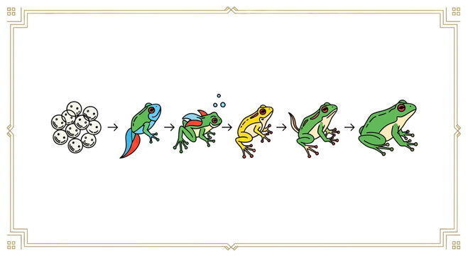 Frog Life Cycle Stages: Eggs, Tadpole, Metamorphosis to Adult Frog