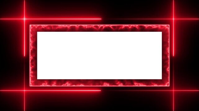 Red neon glowing frame overlay with electric energy border and white center space