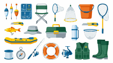 Flat lay collection of various fishing equipment and accessories © Zigmate