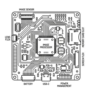 Digital Camera Mainboard Circuit Diagram Line Icon
