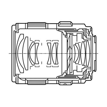 Camera Lens Assembly Cross Section Technical Illustration