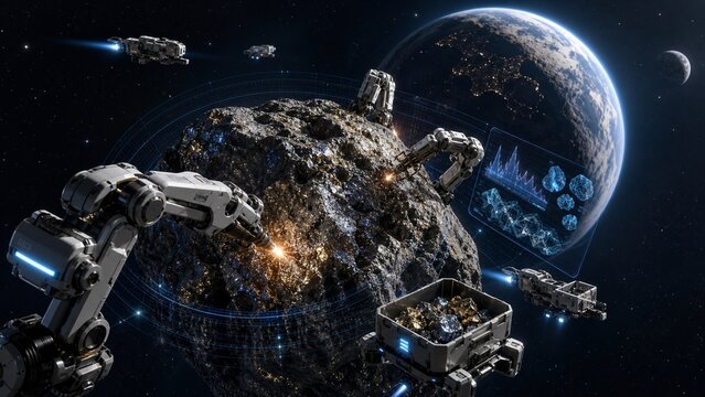 Robotic asteroid mining operation in deep space