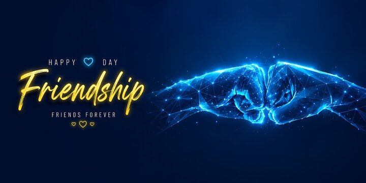 Fist bump connection glowing network abstract design. futuristic low poly international day of friendship with friendship, connection. futuristic. low poly international day of friendship