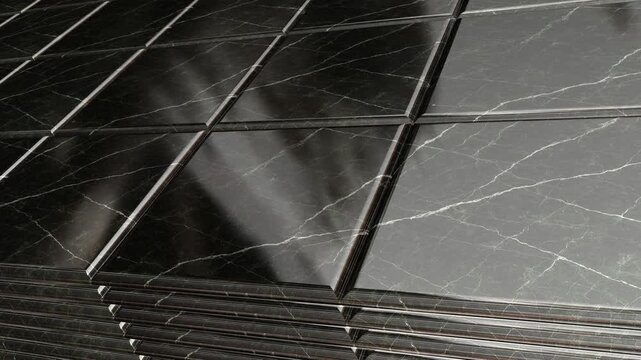 Elegant Movement Across Nero Marquina Marble Tile Surface with Reflective Glare Effect Luxurious Black Stone Texture for Premium Interior Design Background