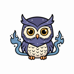 Fototapeta premium Cute purple fantasy owl mascot, frontal view for sticker, vector illustration, even lighting on white background.