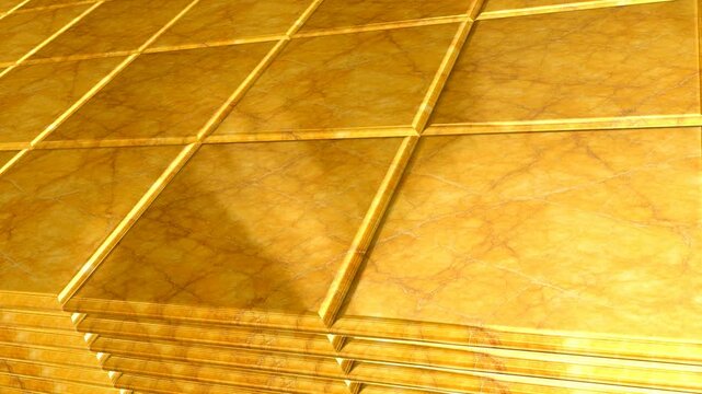 Gentle Sweep Across Giallo Siena Marble Tile Surface with Warm Golden Veining and Shimmering Glare Effect for Luxury Stone Design Background