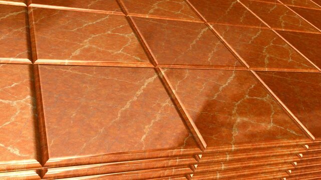 Cinematic Motion Across Rosso Verona Marble Tiles Displaying Warm Red Stone Texture and Elegant Glossy Glare for Architectural Background