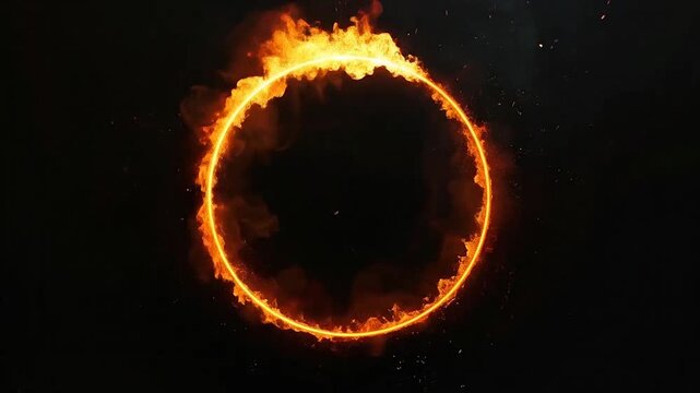 A glowing ring of bright orange fire burns in the darkness