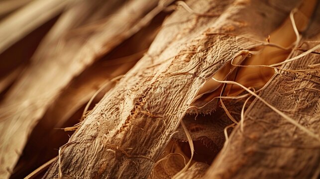 Dried palm sheath tangled fibers close up