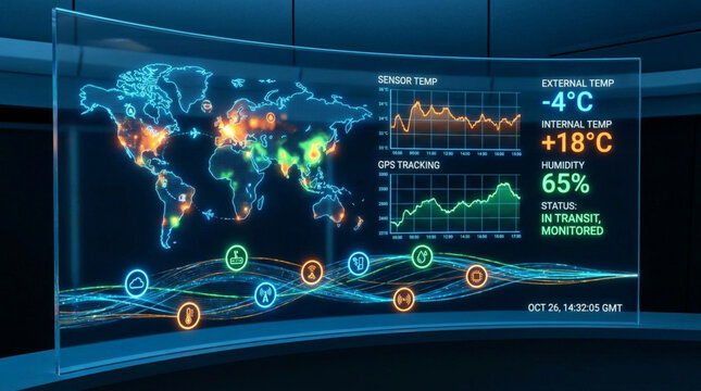 Digital map display shows global sensor data with temperature humidity and GPS tracking for enhanced digital literacy and monitoring